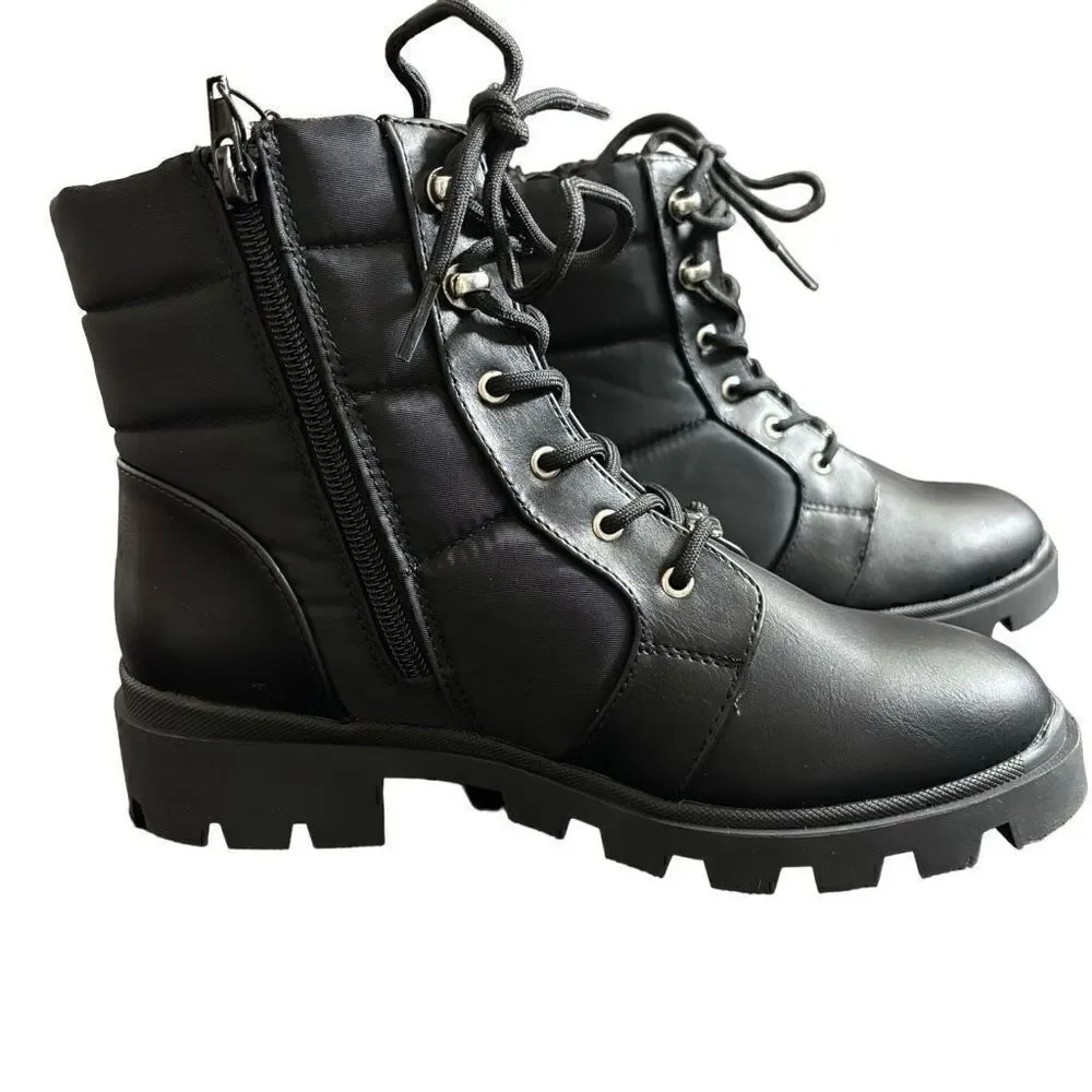 Marc Fisher Puffer Hiker Combat Laceup Quilted boots black new